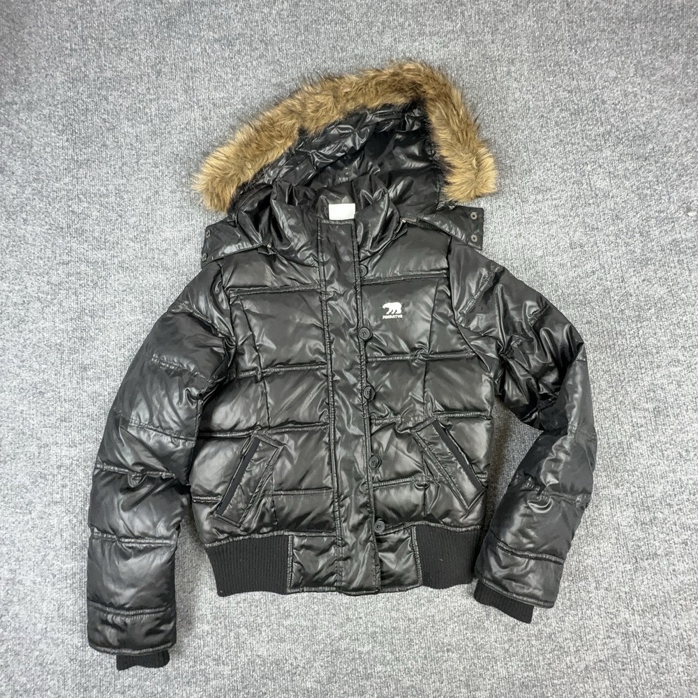Predator Jacket Womens Small Black Hooded Faux Fur Down Puffer Quilted Bomber